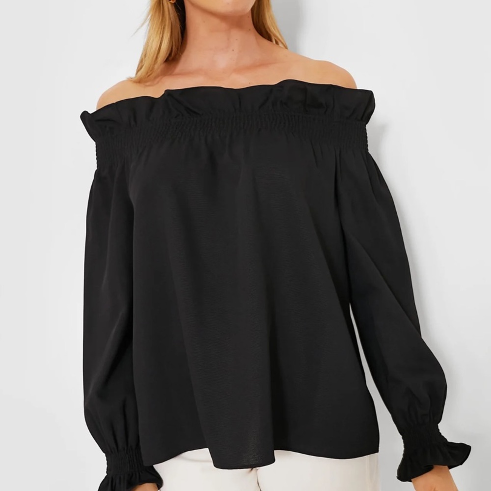 Tuckernuck Black Off the Shoulder Marguerite Blouse ruffle neck small